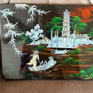 Black Lacquered Asian Art Panel